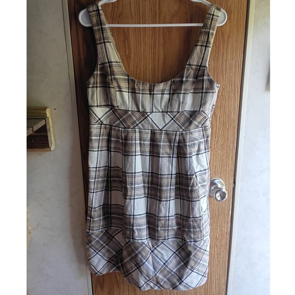 Older Zara Basic Plaid Wool Blend Pinafore Dress M Made in Spain Preppy Neutral